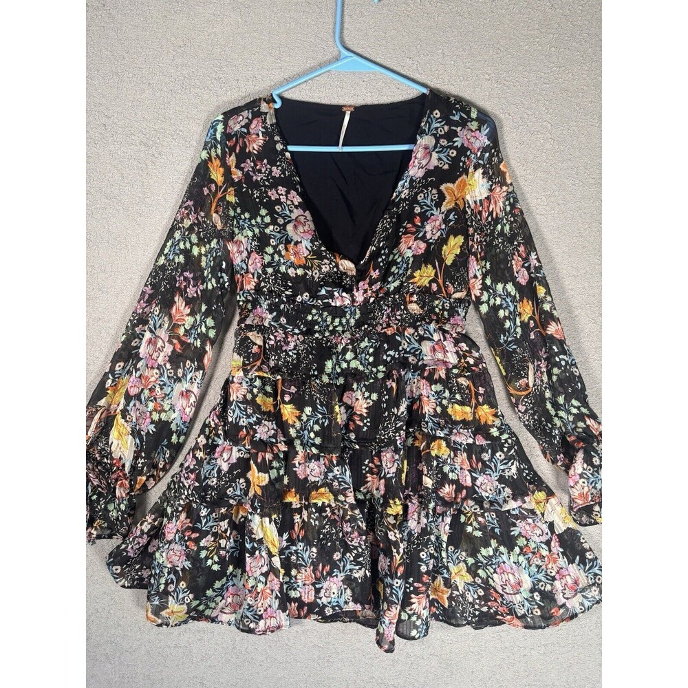Free People Closer To The Heart Tiered Floral Miss Dress Black Floral Size XS - Picture 2 of 11